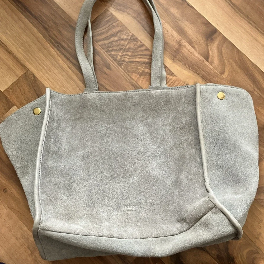 margot Suede Tote Bag in Light Gray